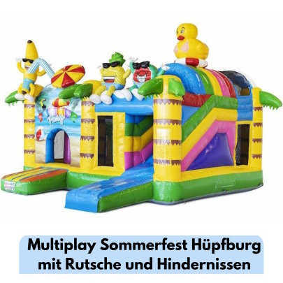 Multiplay Sommerfest Hüpfburg mit Rutsche und Hindernissen